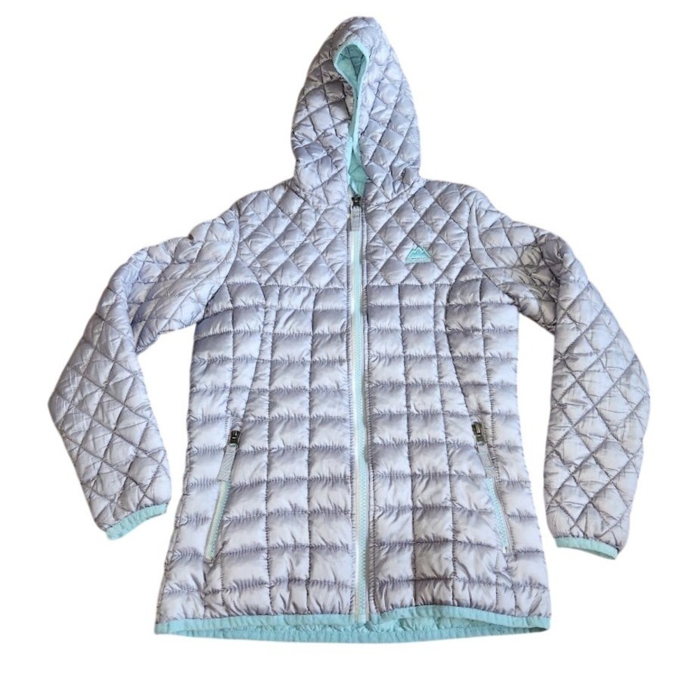 Snozu Girls Puffer Jacket Silver Lavender Quilted Hooded Coat Size M 10/12 650